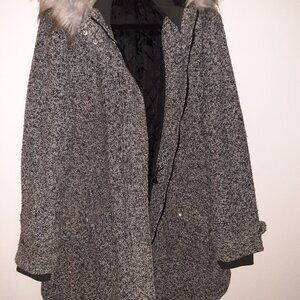 In Every Story...Women's Winter Long Coat Faux Fur Hoodie Gray Size 1X